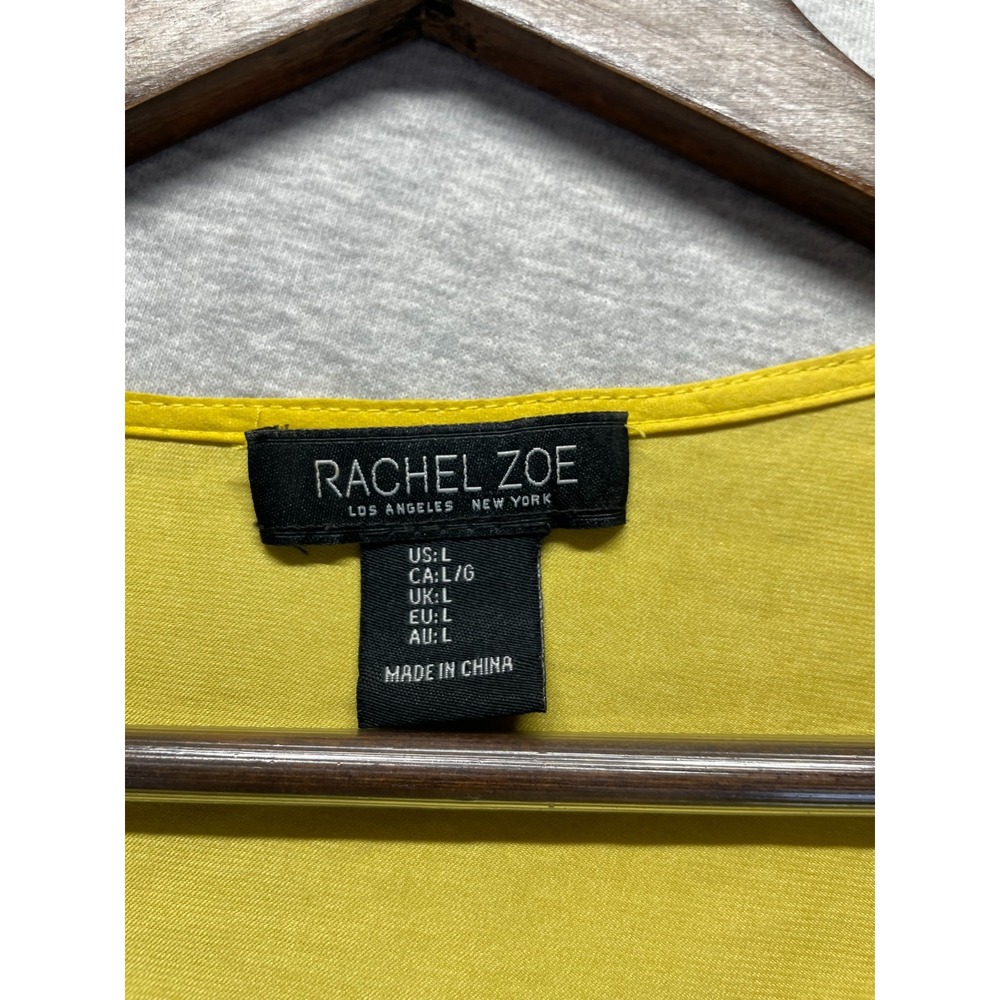 Rachel Zoe Blouse Top Womens Large Mustard Yellow 3/4 Puff Sleeve Smocked Cuff - Picture 3 of 7